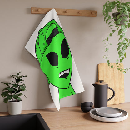 The Green Alien Visitor with Hat Kitchen Towel