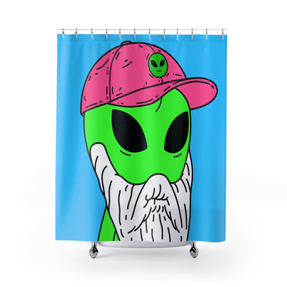 Bearded Green Visitor Pink Alien Hat Cartoon Comic Shower Curtains