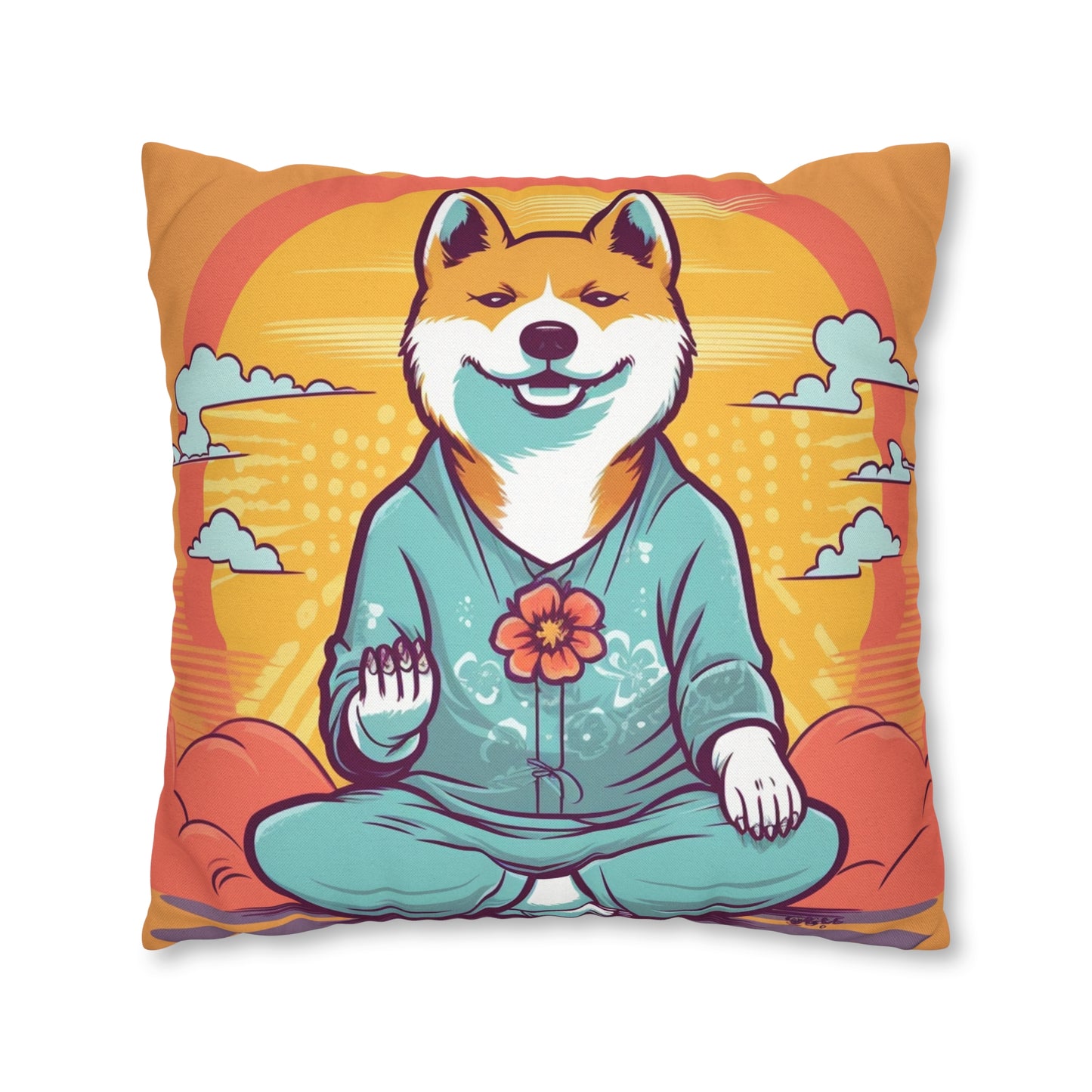 Shiba Inu Yoga Crypto Dog Namaste japonés: funda de almohada cuadrada de poliéster hilado 