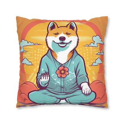 Shiba Inu Yoga Crypto Dog Namaste japonés: funda de almohada cuadrada de poliéster hilado 