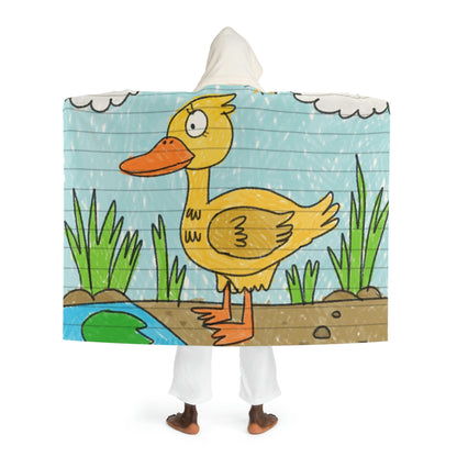 Yellow Duck Bird Pond Hooded Sherpa Fleece Blanket