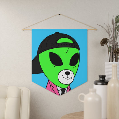 White Bear Dog Face Pink Suit Green Alien Visitor Black Cap Pennant