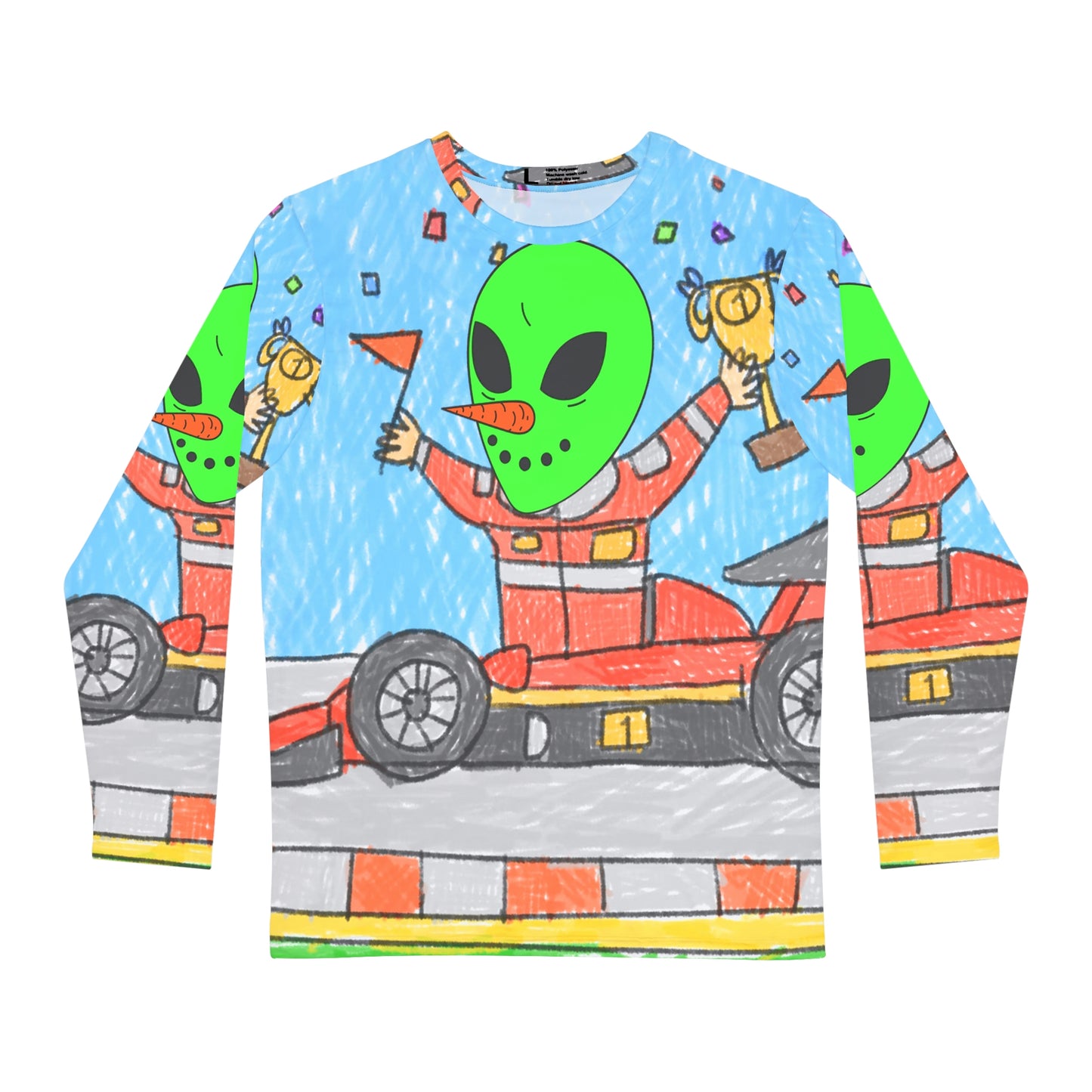 Racer Car Driver Alien Veggie Visi the Vegetable Visitor Men's Long Sleeve AOP Shirt