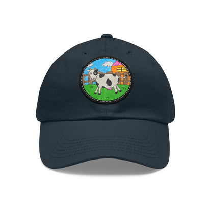 Cow Farm Animal Character Dad Hat with Leather Patch (Round)