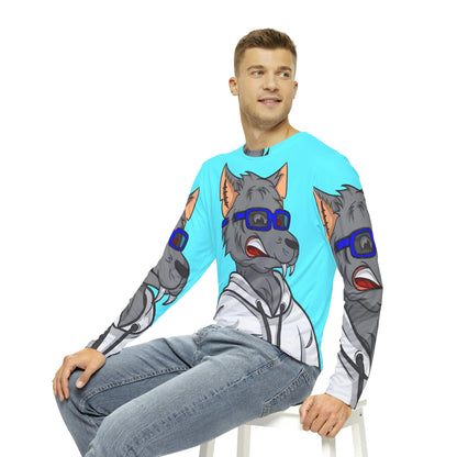 Wolf Grey Blue Cyborg Glasses White Sweatshirt Hoodie Men's Long Sleeve AOP Shirt