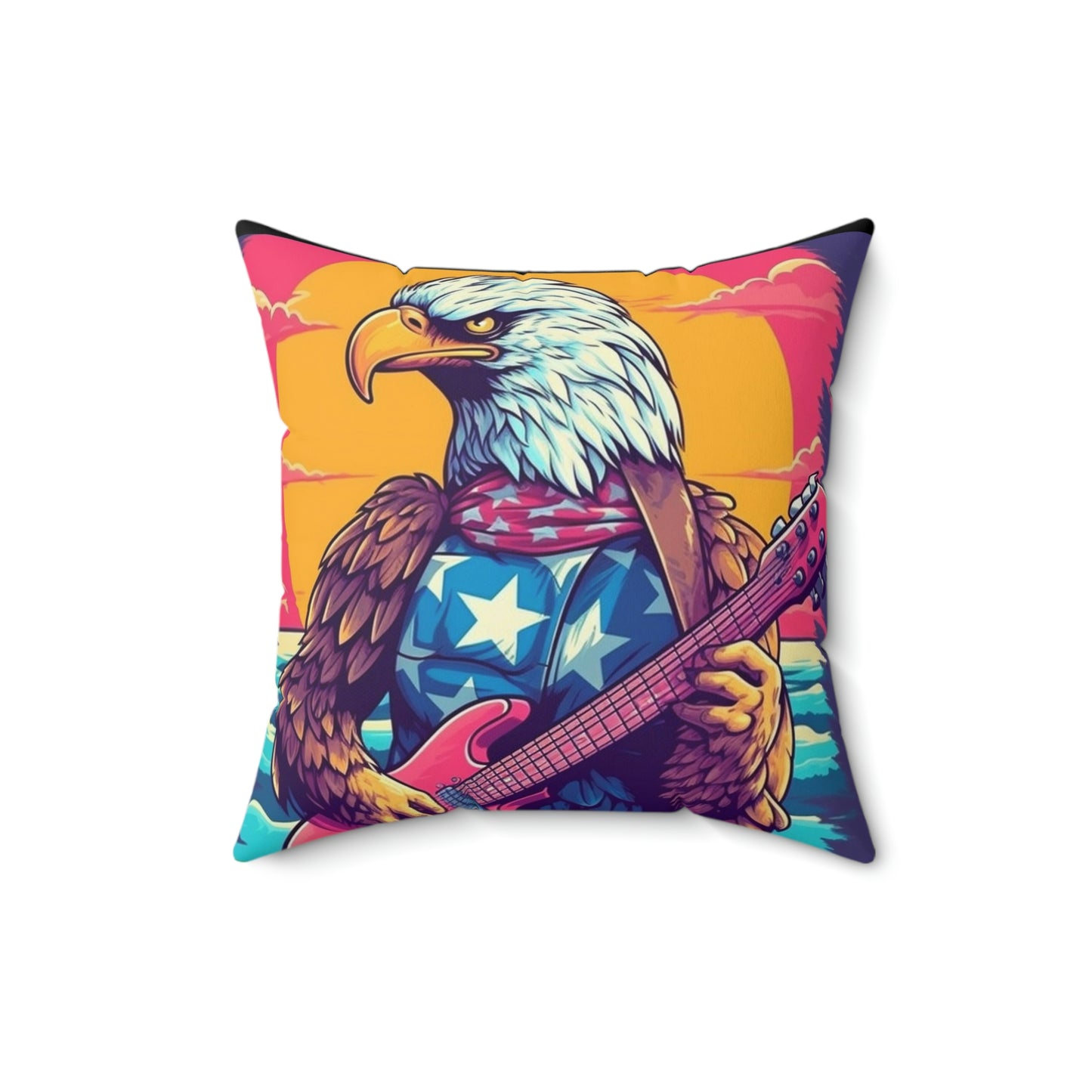 Bald Eagle from America, the Guitar Maestro Graphic Spun Polyester Square Pillow