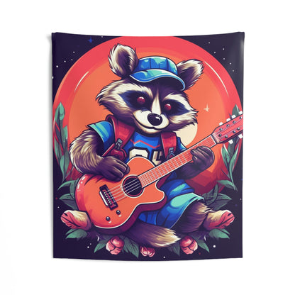 Acoustic Guitar Raccoon - Furry Animal Musician Decor Indoor Wall Tapestries