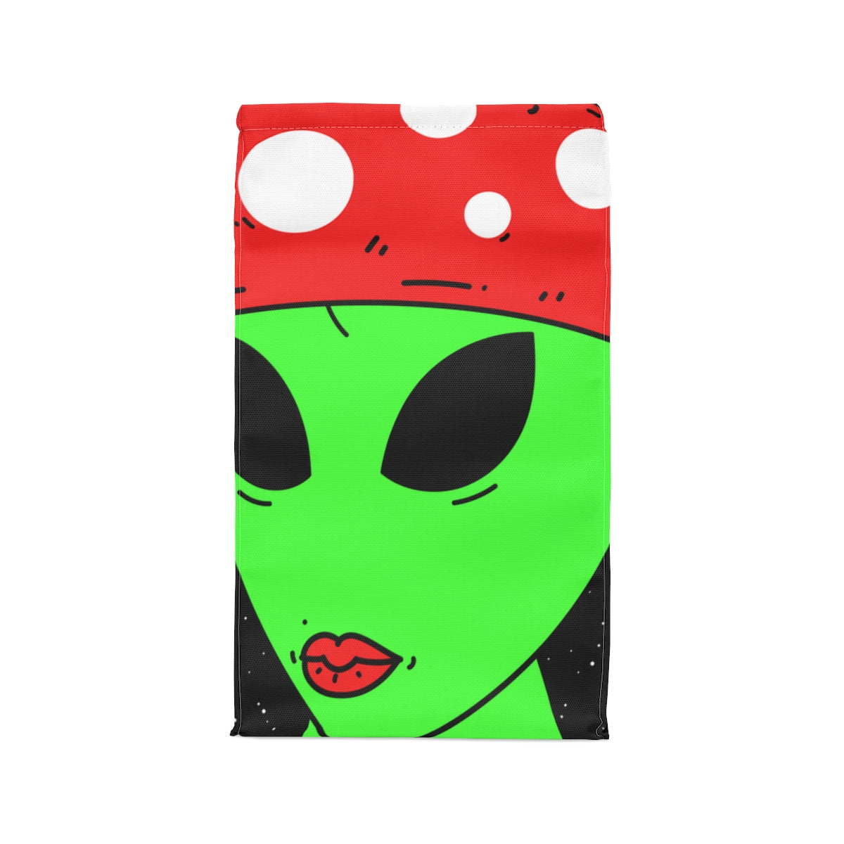 Mushroom Head Green Alien Visitor w/ Red Lips Polyester Lunch Bag