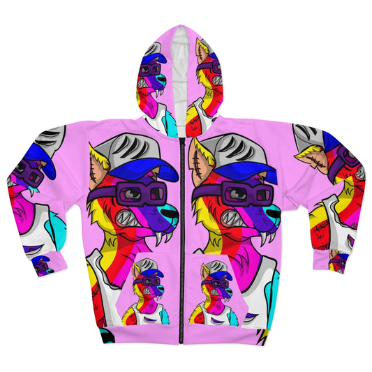 Pride Color Hombre Lobo Cyborg AOP Sudadera con capucha unisex con cremallera 