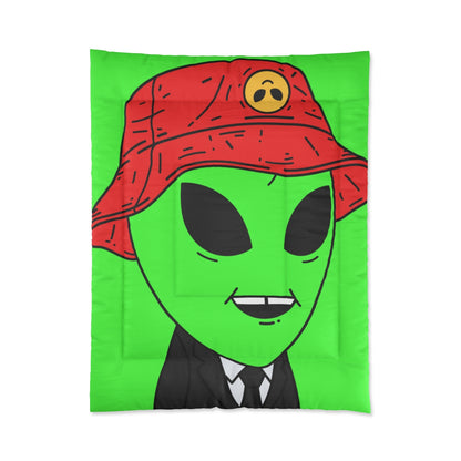 Extra Green Alien Black Suit Business Visitor Red Visi Hat Chipped Tooth Smile Bed Comforter