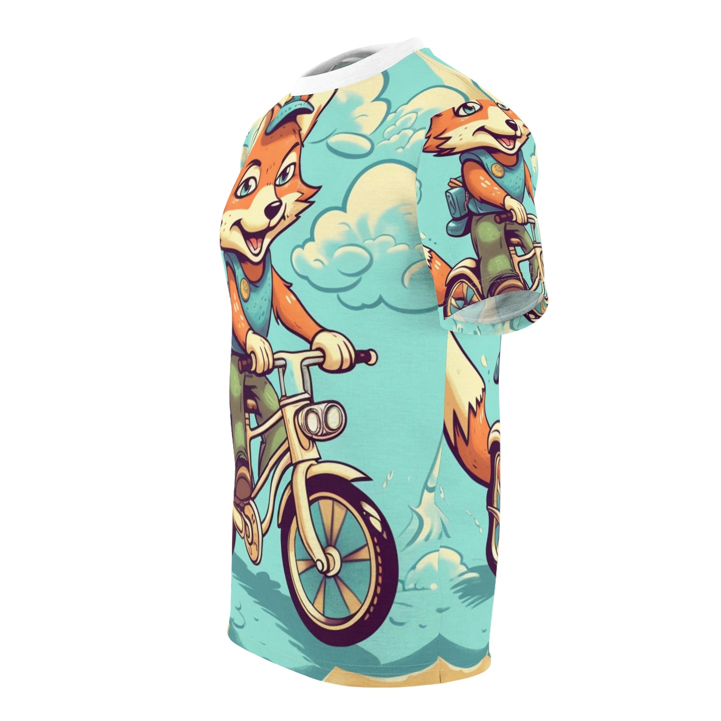 Fox Bike Ride Adventure Graphic Cyclist Unisex Cut & Sew Tee (AOP)