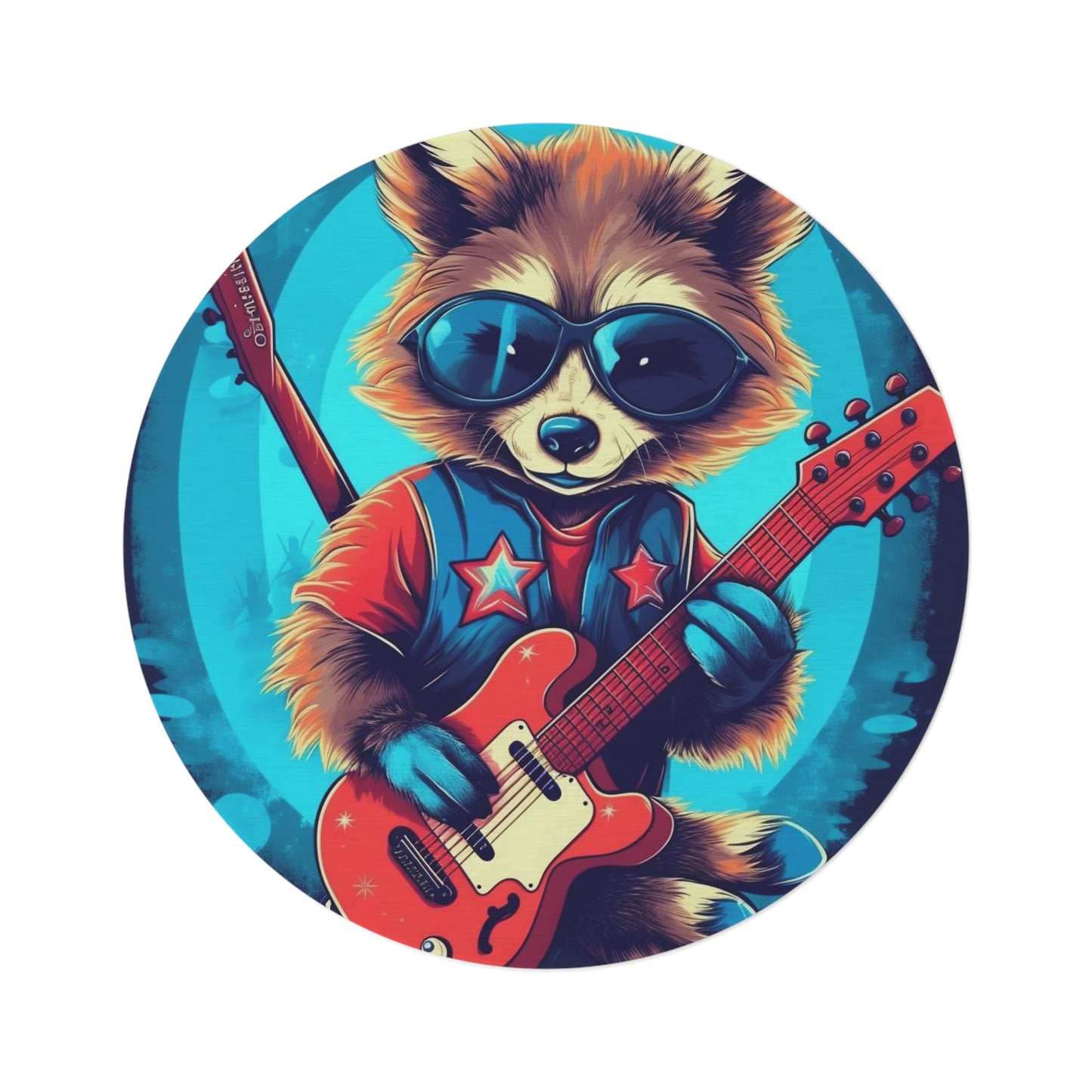 Rock Star Raccoon - Animal Musician Playing Guitar Round Rug