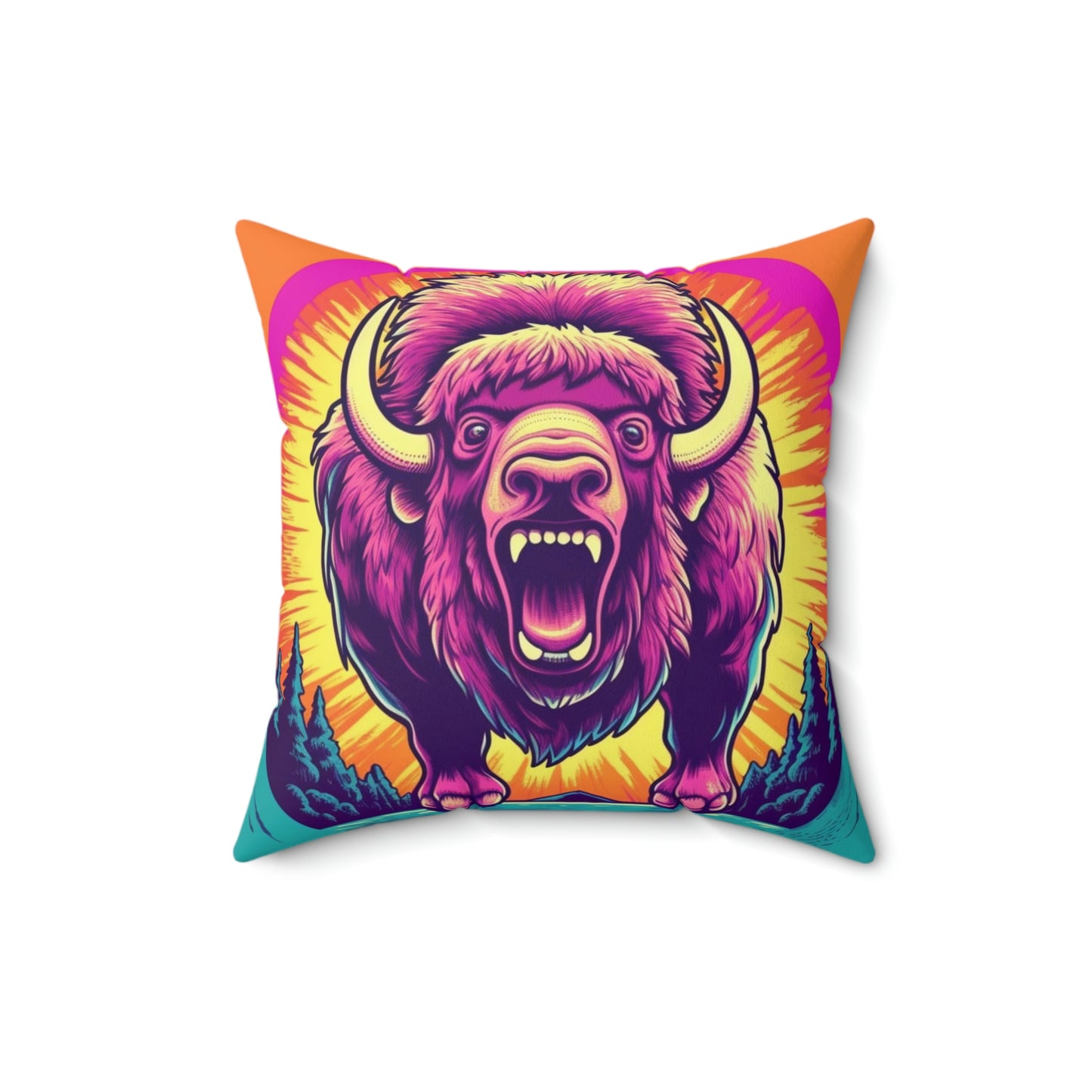 Almohada cuadrada de poliéster hilado estilo Buffalo American Bison Graphic USA 