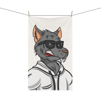 Cyborg Wolf Black Shades White Sweatshirt Hoodie Kitchen Towel