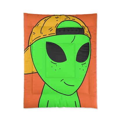 Green Alien Yellow Hat Visitor Bed Comforter