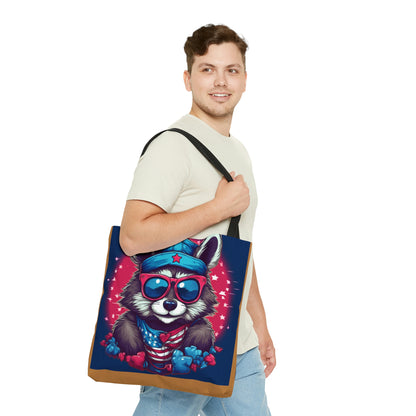 Cute Furry Raccoon Animal USA Flag Style Tote Bag (AOP)