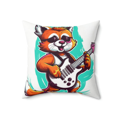 Red Panda Musician Guitarist Graphic Spun Polyester Square Pillow