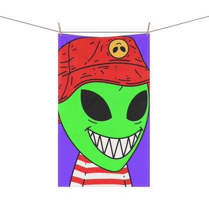 Alien Character Cartoon Red Hat Striped Shirt Big Smile Kitchen Towel