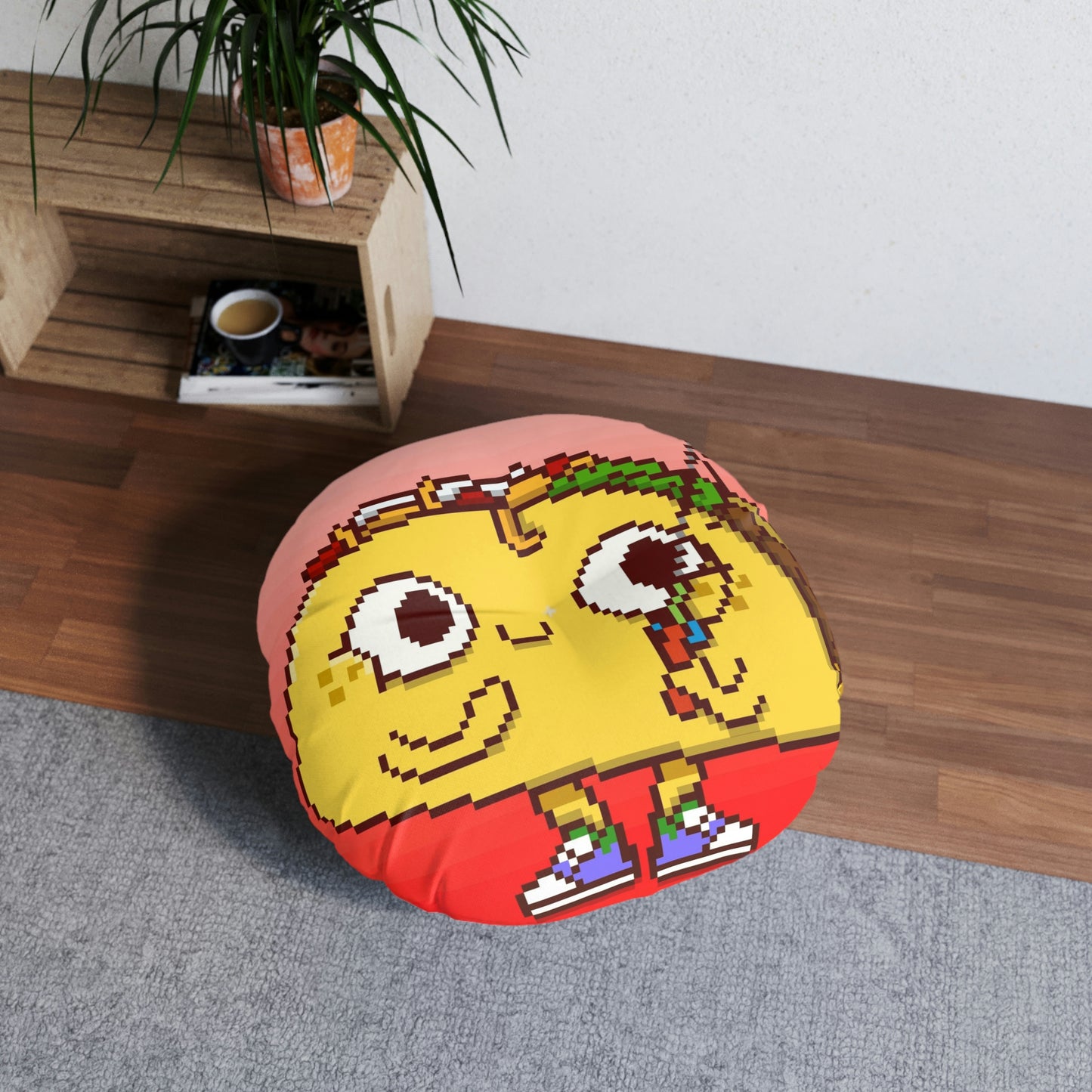 Fish Taco Fishing Pole Food Fishy Tufted Floor Pillow, Round