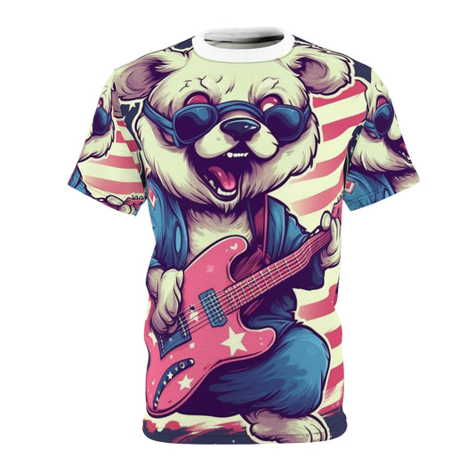 Rock and Roll Independence: Patriotism Patriotic Bear's Guitar Unisex Cut & Sew Tee (AOP)
