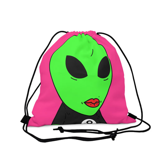 8 Ball Green Alien Lipstick Visitor Pool Player Game Outdoor Drawstring Bag