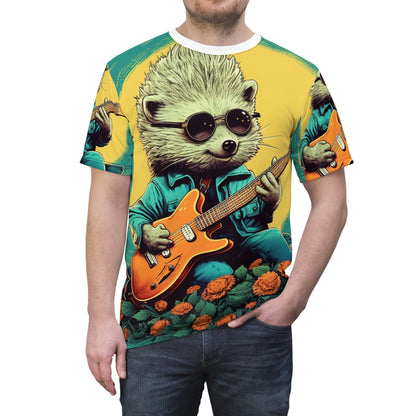 Hedgehog Rock Star Classic Animal Guitarist Graphic Unisex Cut & Sew Tee (AOP)