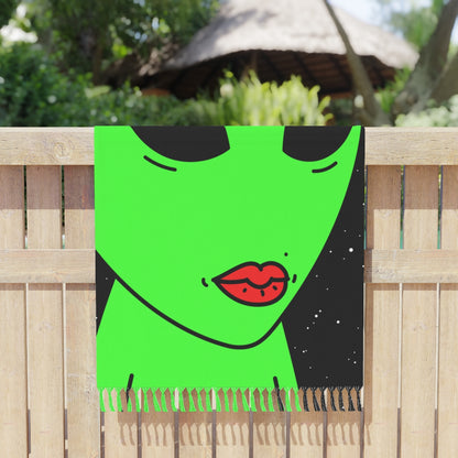 Mushroom Head Green Alien Visitor w/ Red Lips Boho Beach Cloth - Visitor751