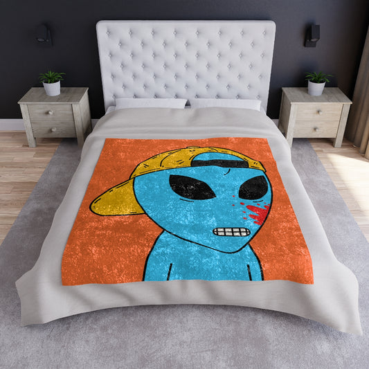 Blue Blood Visitor Alien Cartoon Crushed Velvet Blanket - Visitor751