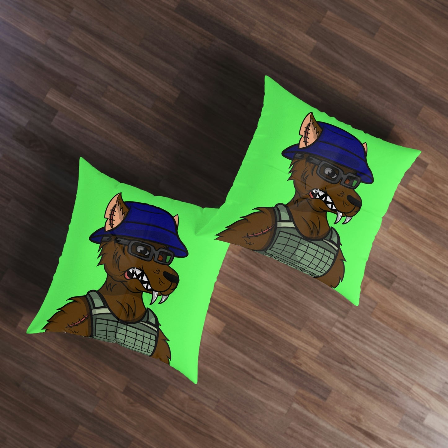 Military Wolf Army Cyborg Wolve Tufted Floor Pillow, Square