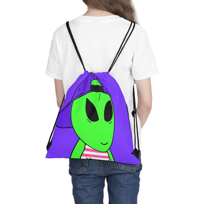 Sombrero morado Sonrisa alienígena verde Visitante Camiseta sin mangas a rayas blancas y rojas Al aire libre Mochila saco