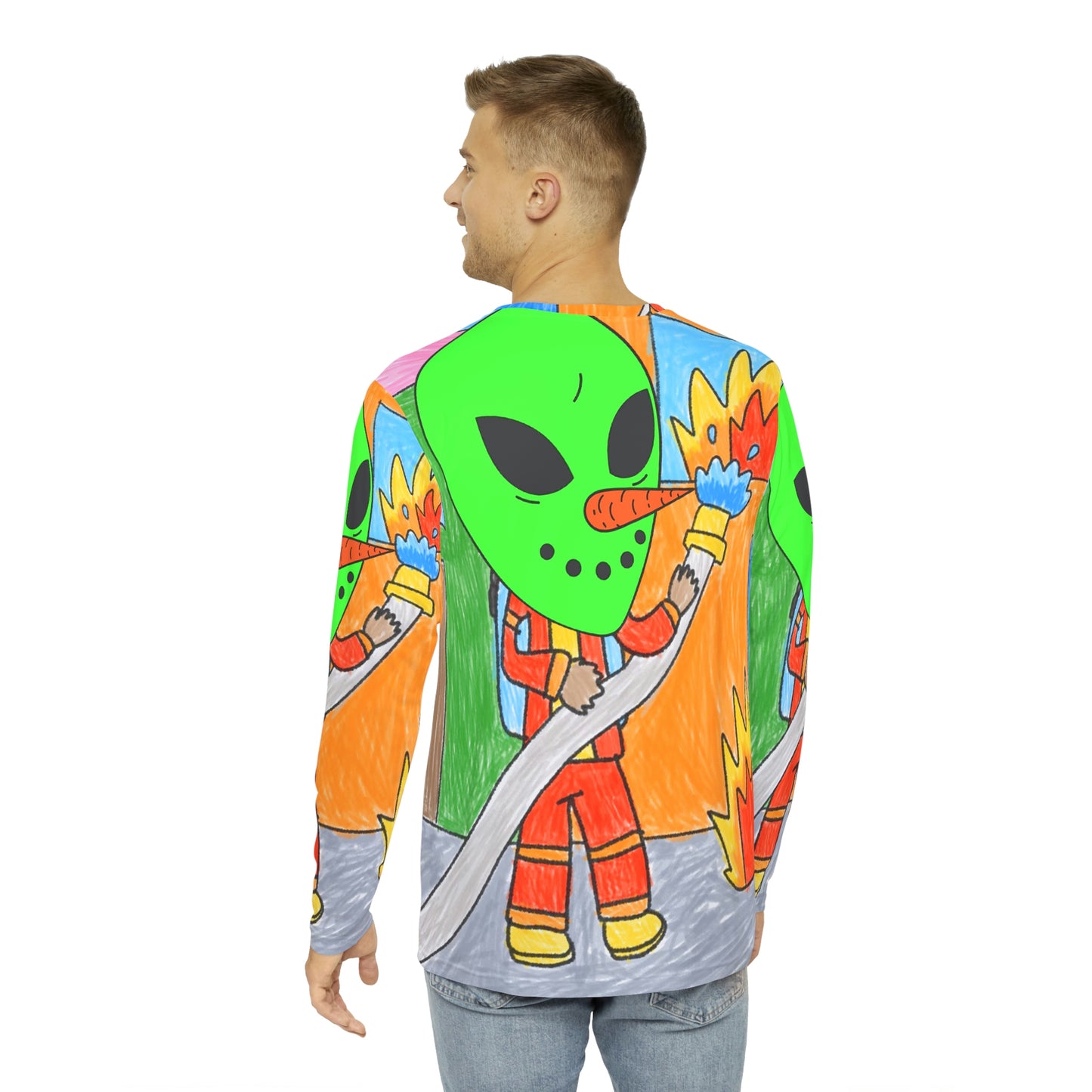 Fire Fighter Alien Veggie Visi Vegetable Visitor Men's Long Sleeve AOP Shirt