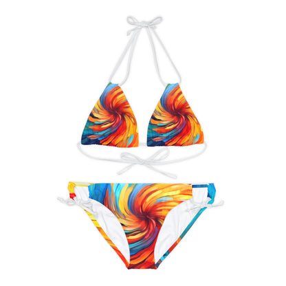 Abstract Art Vibrant Swirls - Unique Colorful Design - Strappy Bikini Set (AOP)