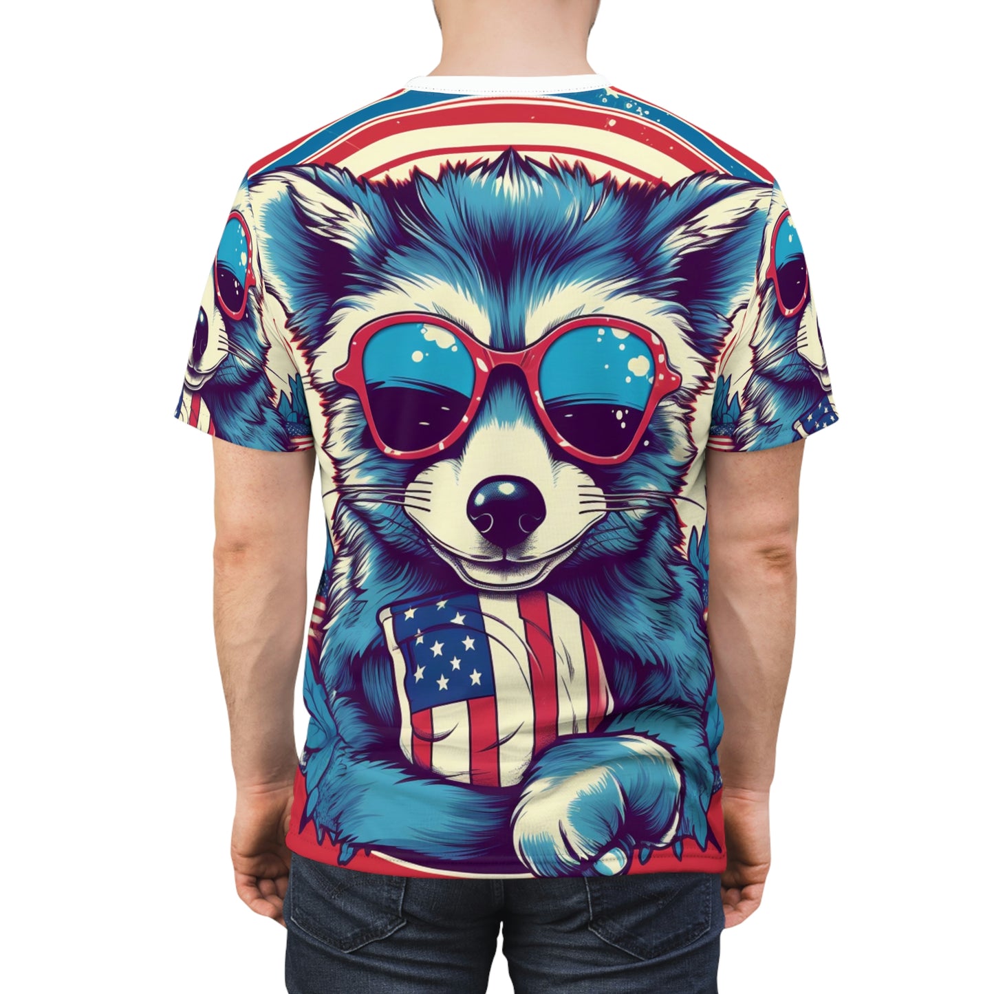 4th of July Stylish Raccoon USA American Graphic Unisex Cut & Sew Tee (AOP)