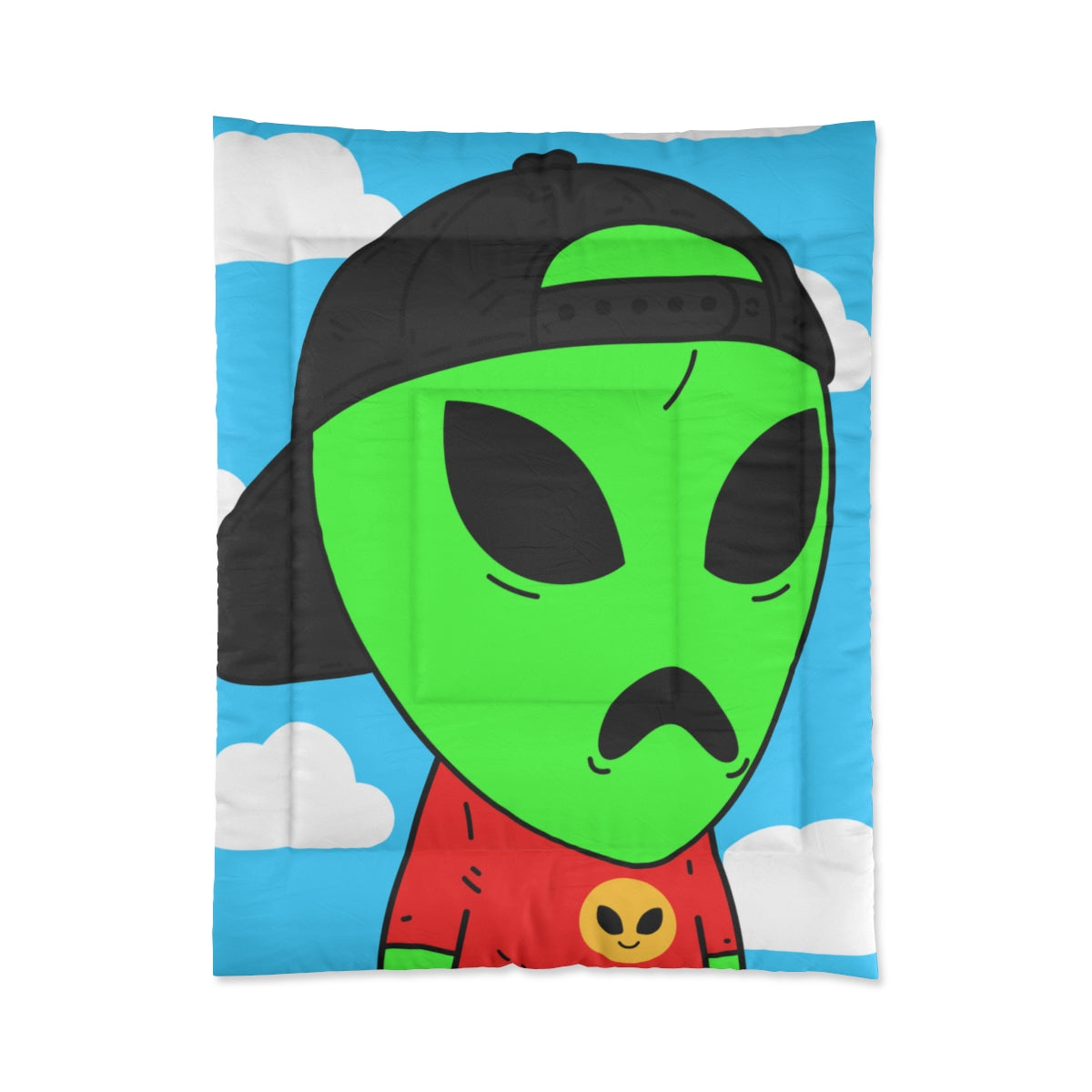 Green Alien Large V Mouth Black Cap Red Visi T Shirt Visitor Bed Comforter