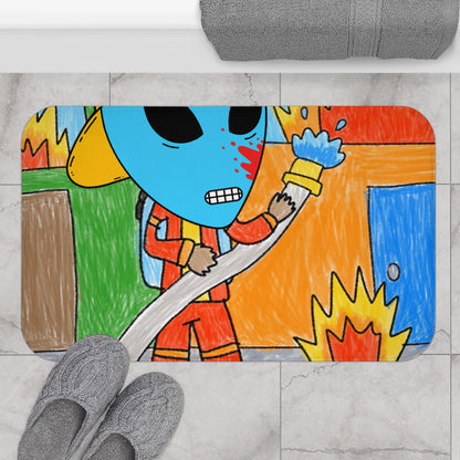 Fireman Fire Fighter Alien Blue Blood Visitor Hero Bath Mat