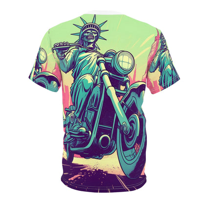 Statue of Liberty Motorcycle Bike Rider USA Style Unisex Cut & Sew Tee (AOP)