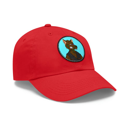 Biker Wolf Dad Hat with Leather Patch (Round)