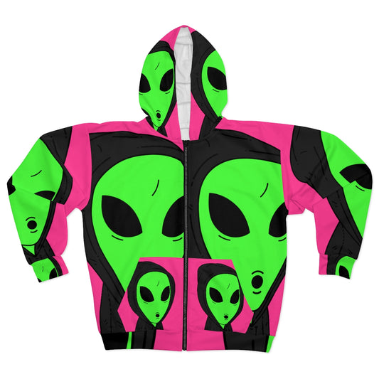 Alien Green Visitor AOP Unisex Zip Hoodie