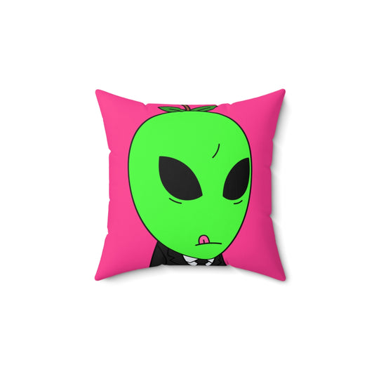 Green Apple Head Tongue Out Black Business Suit Visitor Spun Polyester Square Pillow