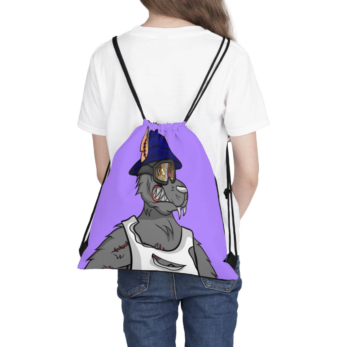 Hombre lobo Lobo Cyborg Camiseta sin mangas blanca rasgada Sharp Fang Wolve al aire libre Mochila saco