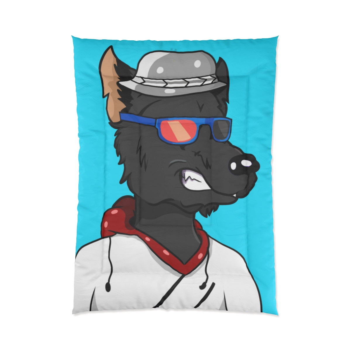 Cyborg Wolf Hoodie Sweatshirt Fedora Cap Bedroom Blanket Comforter