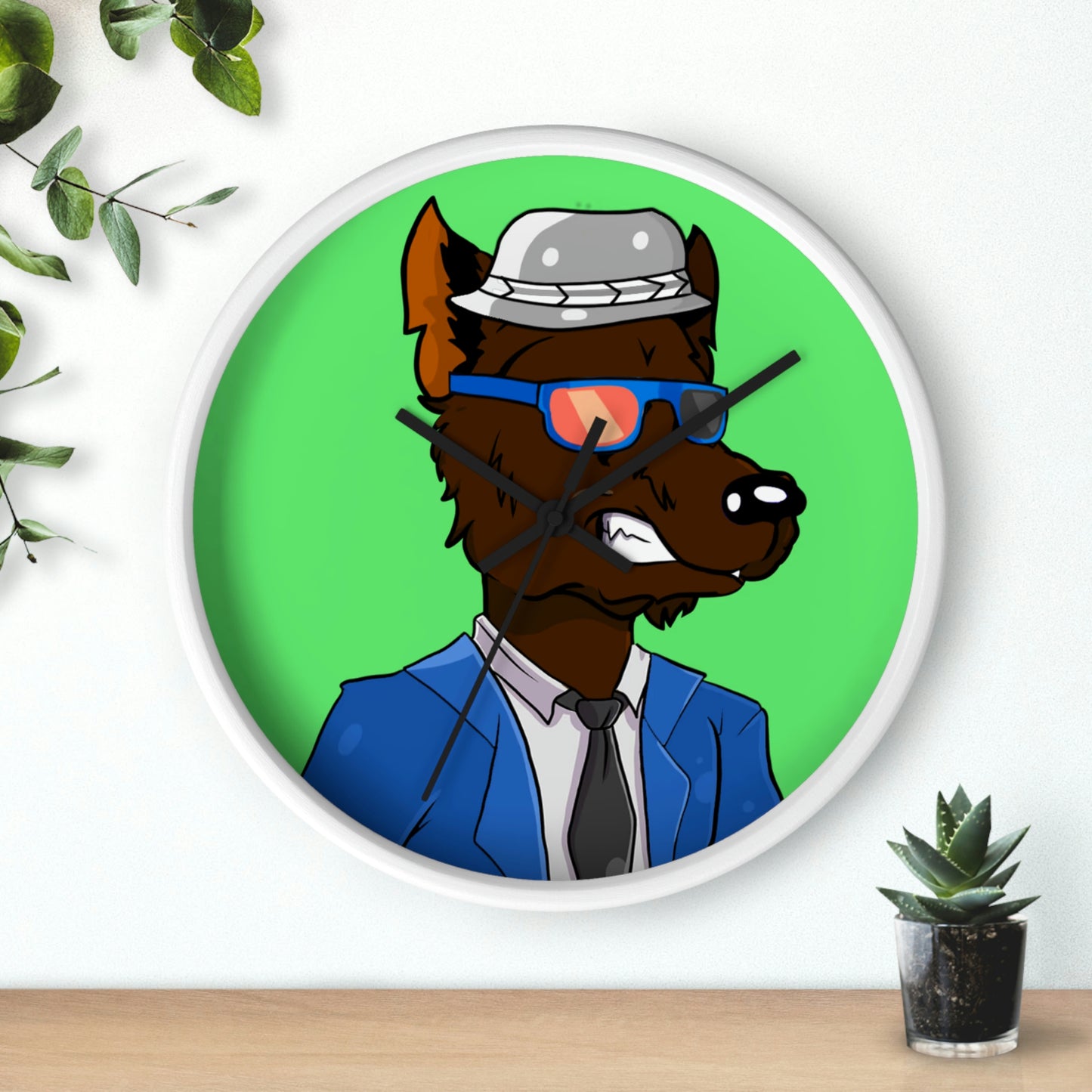 Brown Wolf Fur Blue Suit Business Tie Werewolf Wall clock