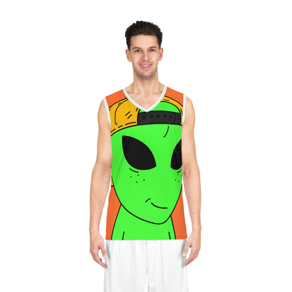 Happy Smirk Alien Visitor Basketball Jersey (AOP)