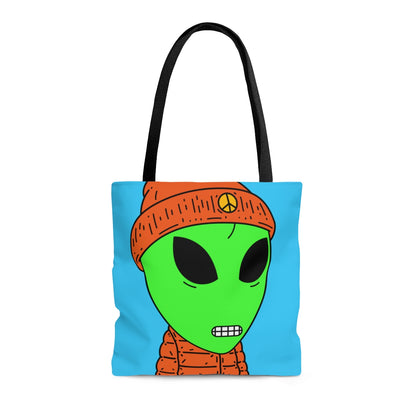 Chaqueta hinchada naranja Dientes digitales Sombrero de paz Visitante Alien AOP Bolsa de tela 