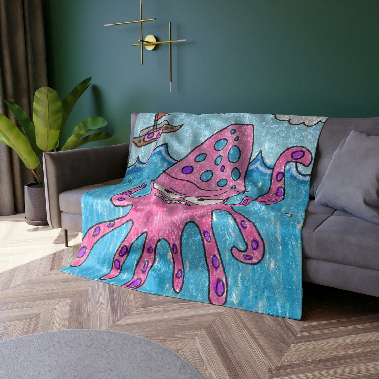 The Kraken Octopus Clean Graphic Crushed Velvet Blanket