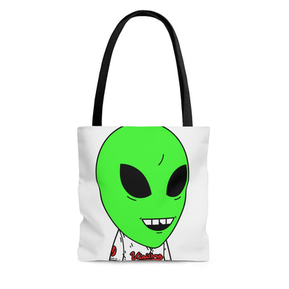 Visi Jersey Chipped Tooth Large Smile Face Green Alien Visitor AOP Tote Bag