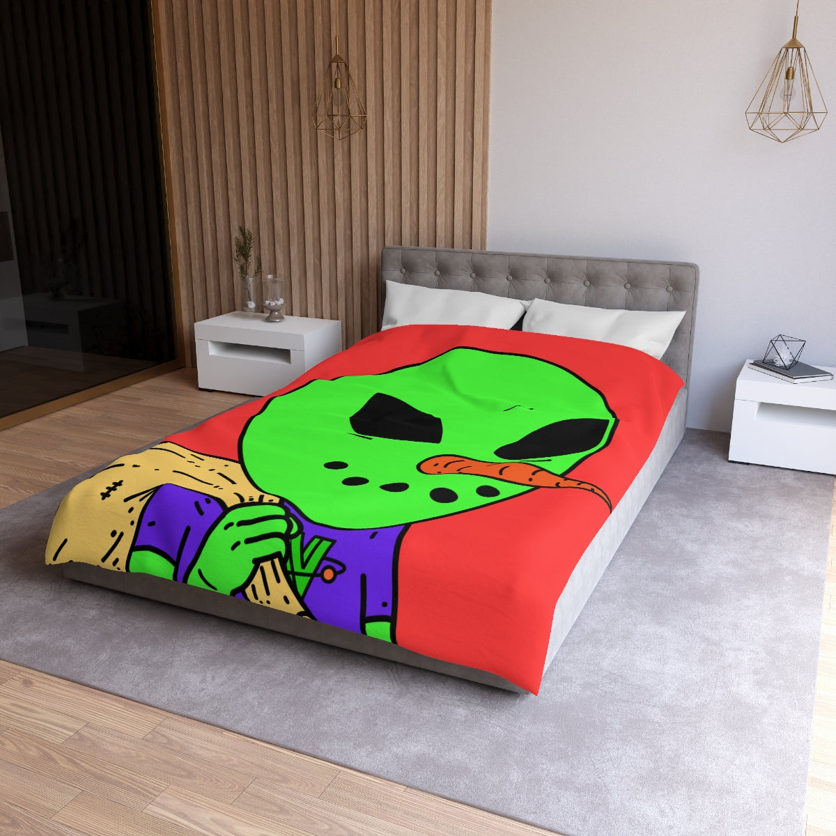 Money Bank Bag Snowman Green Visitor Alien Microfiber Duvet Cover