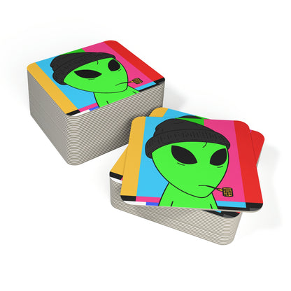 Pipe Smoking Green Alien Black Beanie Coasters (50, 100 pcs)