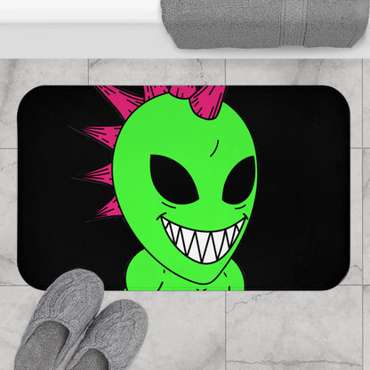 Spiked Pink Hair Muscle Big Smile Green Alien Visitor Bath Mat