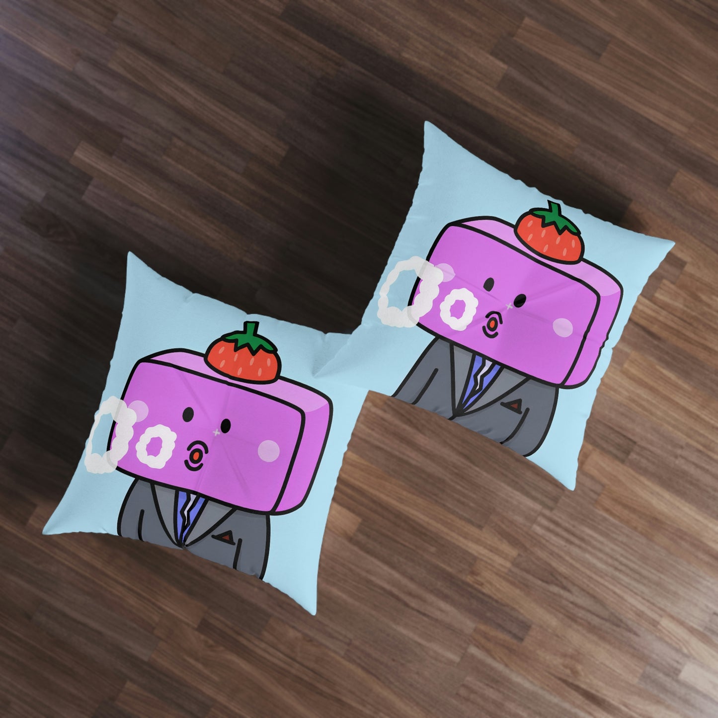 Strawberry Fruit Head Block Tufted Floor Pillow, Square